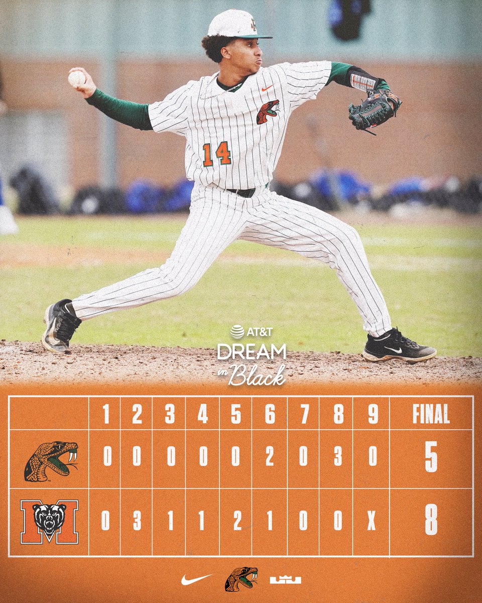𝗙𝗶𝗻𝗮𝗹

Rattlers finish their two day midweek series against Mercer with a heartbreak. The Rattlers will face off against Grambling this weekend in the annual Ralph Garr-Bill Lucas HBCU Classic in Atlanta, Ga. 🐍💚🧡

#FAMU | #FAMUly | #Rattlers | #FangsUp 🐍