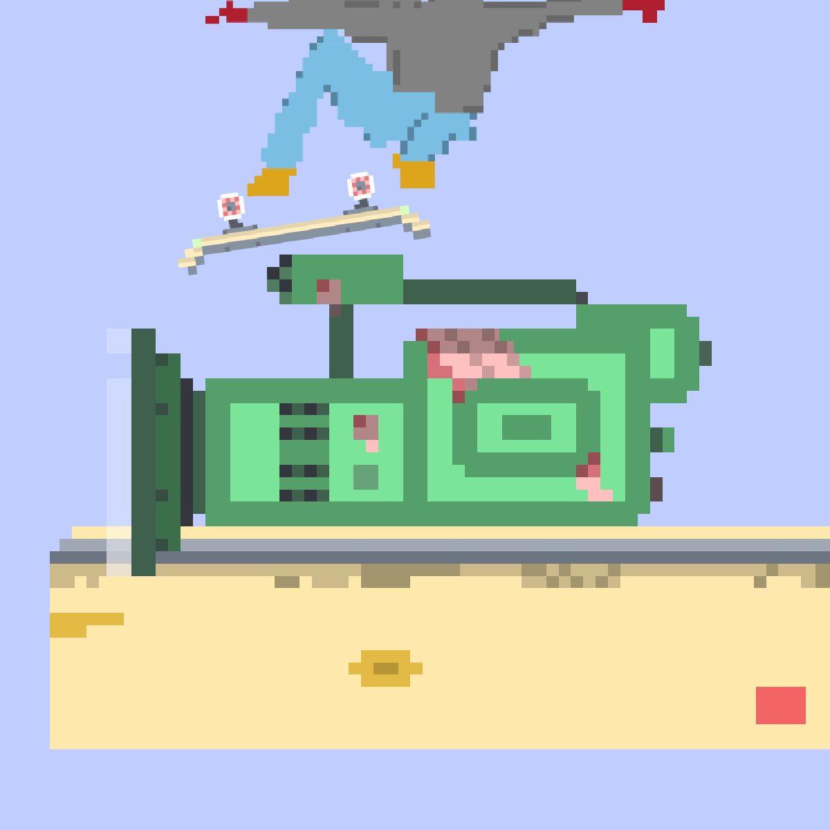 jpmooner's tweet photo. I've been sitting on a 1k collection of pixel art around the infamous skateboarding cam the vx1000. If you skate, you know what this is. 

The question is: Should I drop the is as free mint? Mooners obv get WL. Comment your thoughts.