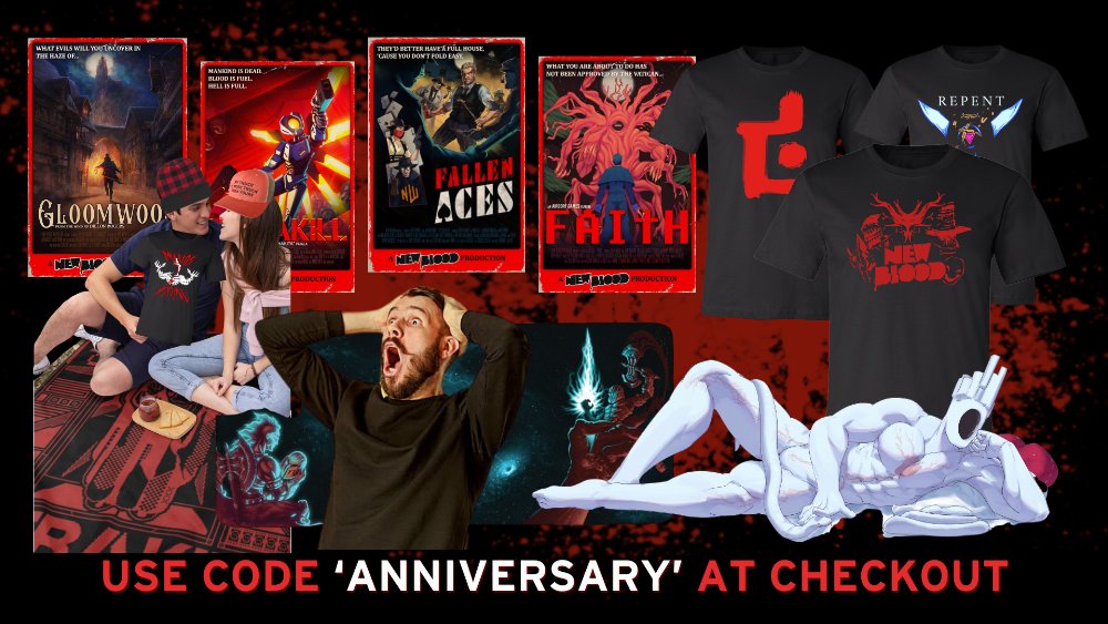 It's your LAST CHANCE to get in on our 10th ANNIVERSARY! Steam sale: store.steampowered.com/publisher/NewB… PC Giveaway: gleam.io/cnsnH/the-new-… New merch: NewBloodStore.com It all ends TOMORROW!