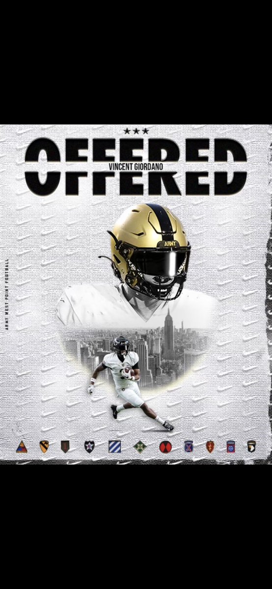Vincent Giordano (@vincentg83) on Twitter photo After an amazing conversation with <a href="/CoachBPowers/">Blake Powers</a> I am blessed to receive an Offer from Army West Point !
#AGTG ๐ค
<a href="/CoachJeffMonken/">Jeff Monken</a>
<a href="/CoachNateWoody/">Nate Woody</a>
<a href="/CoachSeanCronin/">Sean Cronin</a>
<a href="/Coach_Leake/">Austin Leake</a>
<a href="/ArmyWP_Football/">Army Football</a>
<a href="/ArmyFB_Recruit/">Army Football Recruiting</a>
<a href="/AllenTrieu/">Allen Trieu</a>
<a href="/PrepRedzoneOH/">Prep Redzone Ohio</a>
<a href="/JaredLuginbill/">Jared Luginbill</a> After an amazing conversation with <a href="/CoachBPowers/">Blake Powers</a> I am blessed to receive an Offer from Army West Point !
#AGTG ๐ค
<a href="/CoachJeffMonken/">Jeff Monken</a>
<a href="/CoachNateWoody/">Nate Woody</a>
<a href="/CoachSeanCronin/">Sean Cronin</a>
<a href="/Coach_Leake/">Austin Leake</a>
<a href="/ArmyWP_Football/">Army Football</a>
<a href="/ArmyFB_Recruit/">Army Football Recruiting</a>
<a href="/AllenTrieu/">Allen Trieu</a>
<a href="/PrepRedzoneOH/">Prep Redzone Ohio</a>
<a href="/JaredLuginbill/">Jared Luginbill</a>