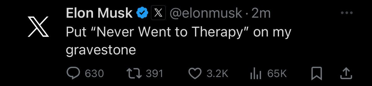 Men would rather 

-abuse ketamine 
-fully agree with nazis 
-be divorced
-make cars that run over kids
-euthanize 1000 monkeys 
-sexually assault flight attendants 
-predict 0 Covid cases by April 2020
-lose more money than anyone on earth
-not be funny 

than go to therapy