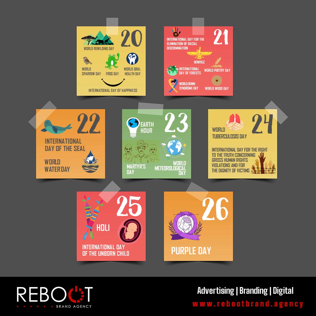 Rebootbrand's tweet photo. Here's a handy guide to #topicaldays falling in March. You can thank us now or later 😌

#TopicalMarketing
#TopicalSpot
#Topical

#RebootBrandAgency
#Advertising
#Branding
#Digital https://t.co/AS2YQR9YCg