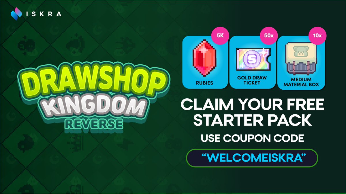 🎁FREE STARTER PACK🎁 Get your #FREE Starter Pack from @DrawshopKingdom by using the coupon code 'WELCOMEISKRA'! 🥳🎉 Head over to DKR now and connect your #Iskra Wallet to claim yours 👉🏻 bit.ly/Iskra_DKR #Web3 #Web3Gaming