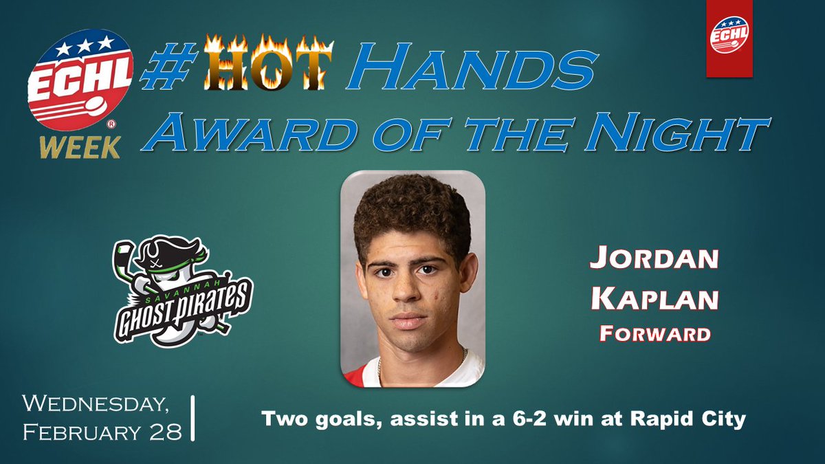 ECHL Week (@echlweek) on Twitter photo His first ECHL career multi-goal game elevates this <a href="/SavGhostPirates/">Savannah Ghost Pirates</a> forward to Wednesday night's #ECHLWeek #HotHandsAward. It was Savannah's first game outside of the South Division this season. His first ECHL career multi-goal game elevates this <a href="/SavGhostPirates/">Savannah Ghost Pirates</a> forward to Wednesday night's #ECHLWeek #HotHandsAward. It was Savannah's first game outside of the South Division this season.