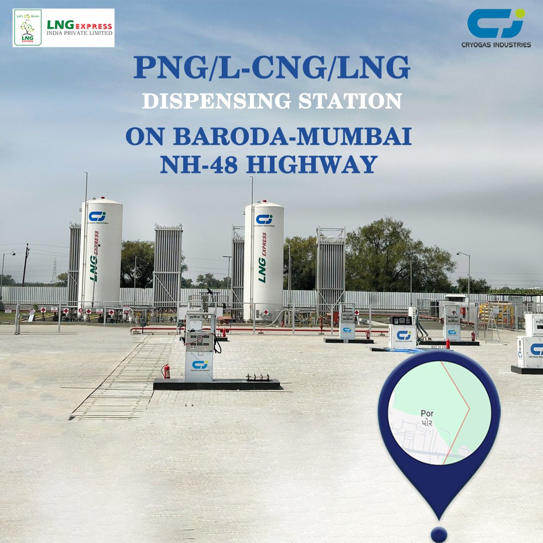 cryogas_india's tweet photo. LNG Express India Pvt. is delighted to declare the commencement of 👏operations at a new
 #PNG /L-CNG/ #LNG  station in Por, #Vadodara. 🚗💨 ⛽
Join the #ecofriendly Movement with LNG Express India Pvt." 

#gas #gasfuel #fuel #gogreen #dispensingstation #greenenergy #greenfuture https://t.co/guKUKDMsLR