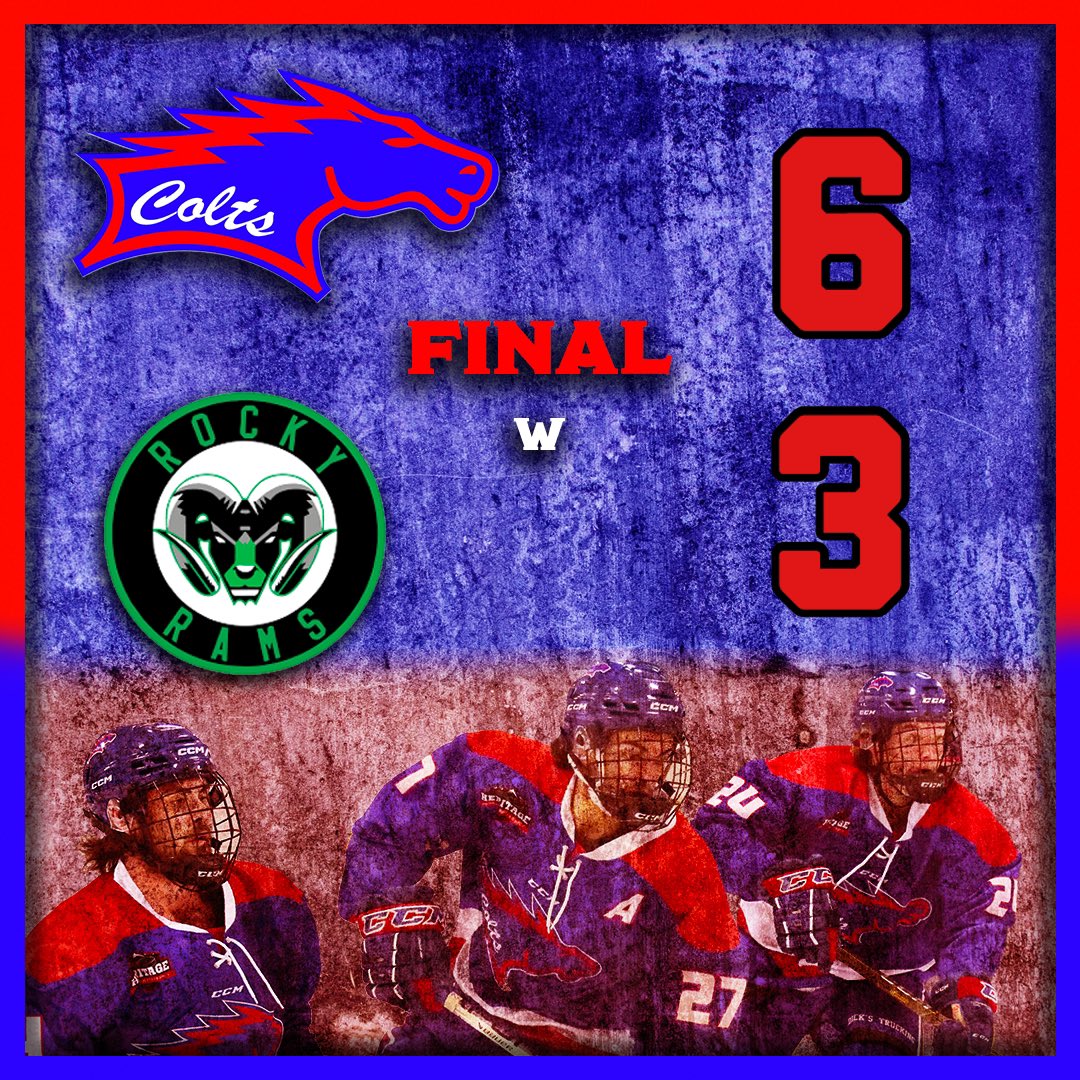 MV_Colts's tweet image. COLTS WIN!!!! We live to see another day and force a game 4! Amazing job by the guys tonight putting up 6 goals at home. Goals from Bell (3) 🧢 🧢🧢, Leischner, Biggin, and Saunders! #GOCOLTSGO