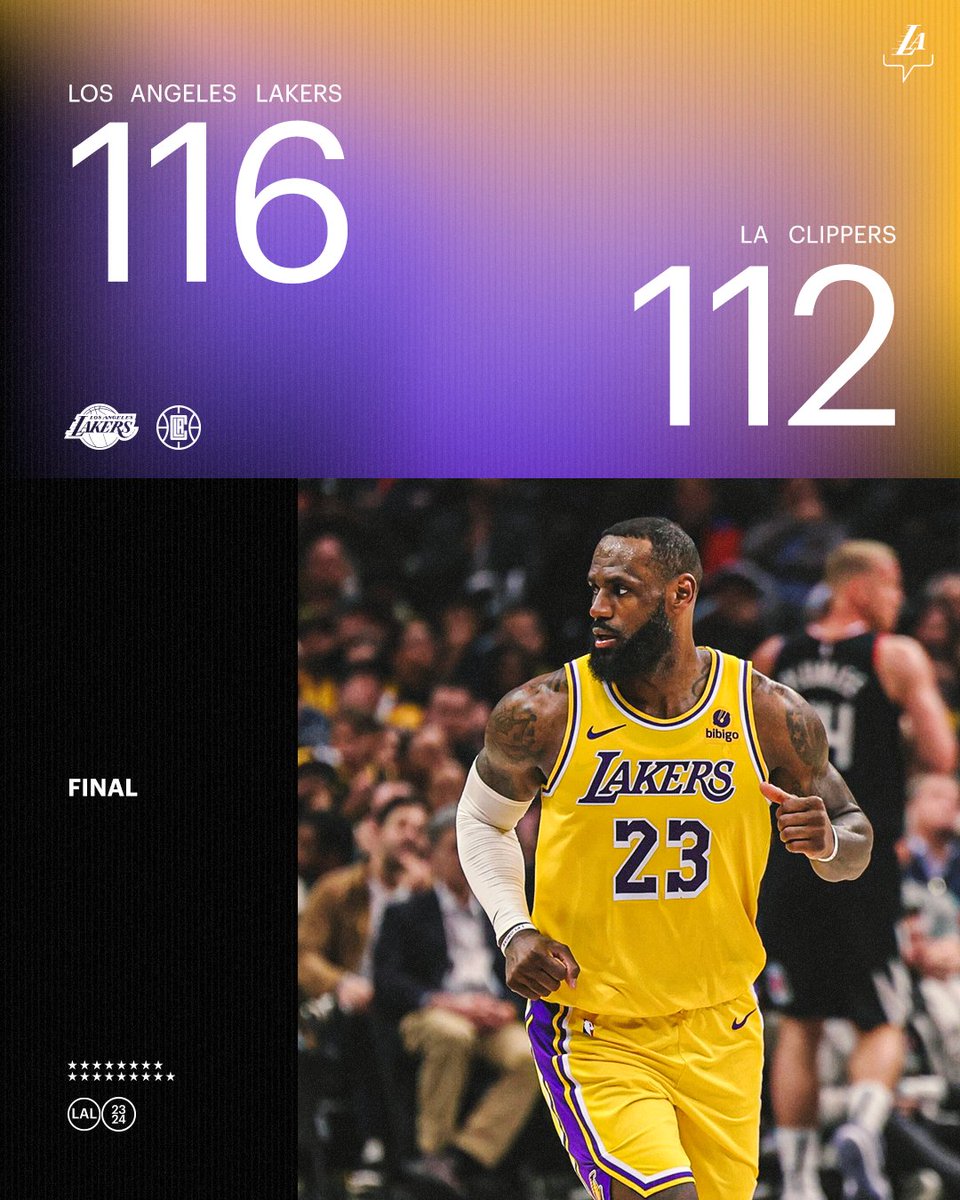 Lakers's tweet photo. Entered the fourth down 19. Left with the W. https://t.co/mT4SiJaa1D