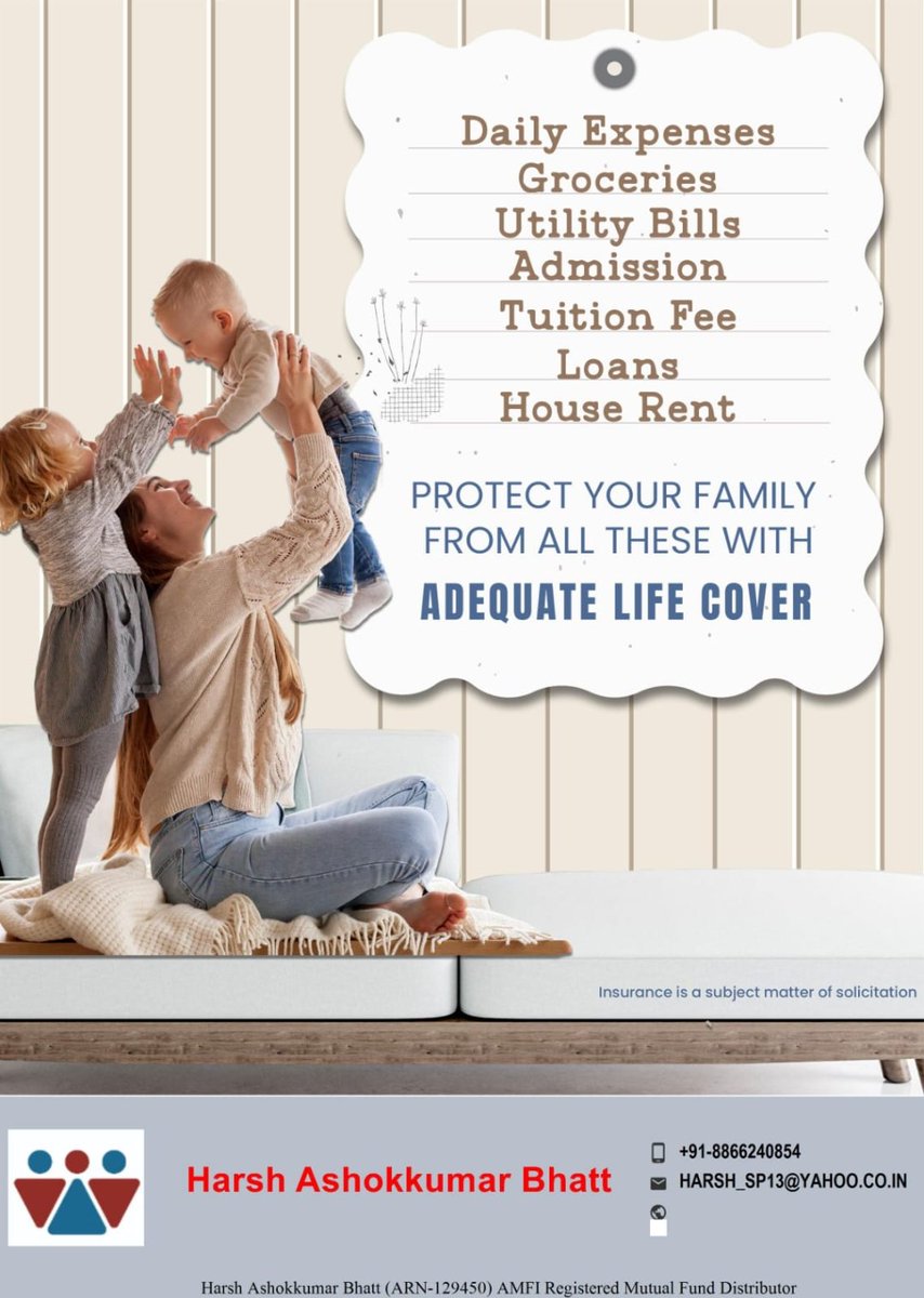 HarshAdvisor's tweet photo. Adequate Life cover is required when You have Happy Family to take care of.

#insurance #InsureYourLove #MutualFunds #lifeinsurance #lifelessons #InvestmentOpportunity https://t.co/WAX7t2Muib