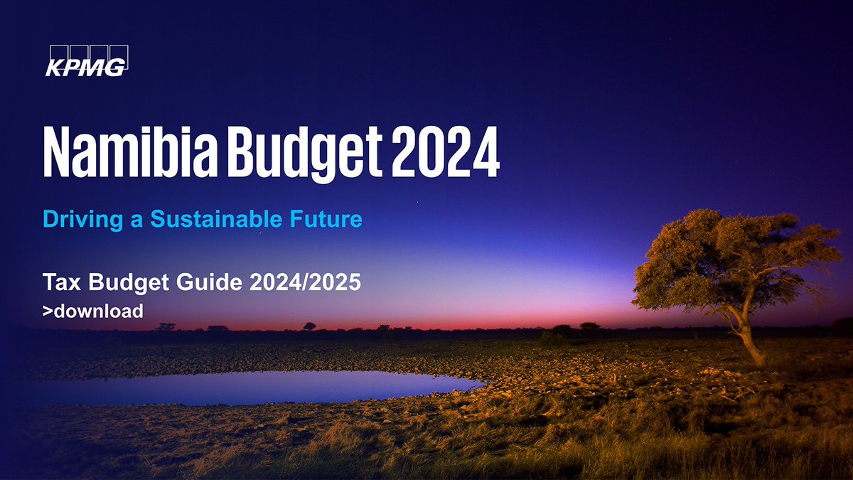 KPMG_Namibia's tweet photo. Following Finance Minister Iipumbu Shiimi 2024 Budget Speech address, the highly anticipated KPMG Namibia 2024/2025 Tax Budget highlights are now available!                                                               

Download now! 👉 https://t.co/npknEuOVWg

#NamBudget2024 https://t.co/bxYCjfZsHo