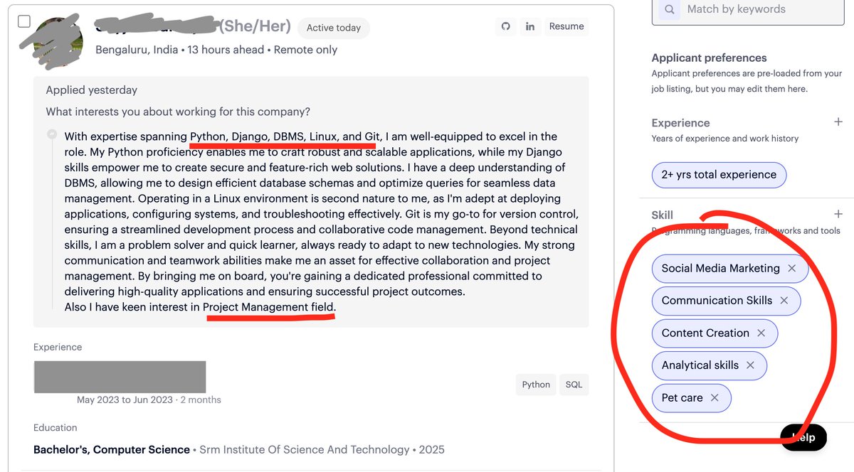 HardwareHustler's tweet image. 🔻Red Flag❗️ Straight &quot;NO&quot;

A Data Analyst with Python, Django experience interested in Project Management and applying for Marketing position. 

Are you serious? What has happened to these kids?

#HIRINGNOW #PetTech #buildinpublic @WellfoundHQ