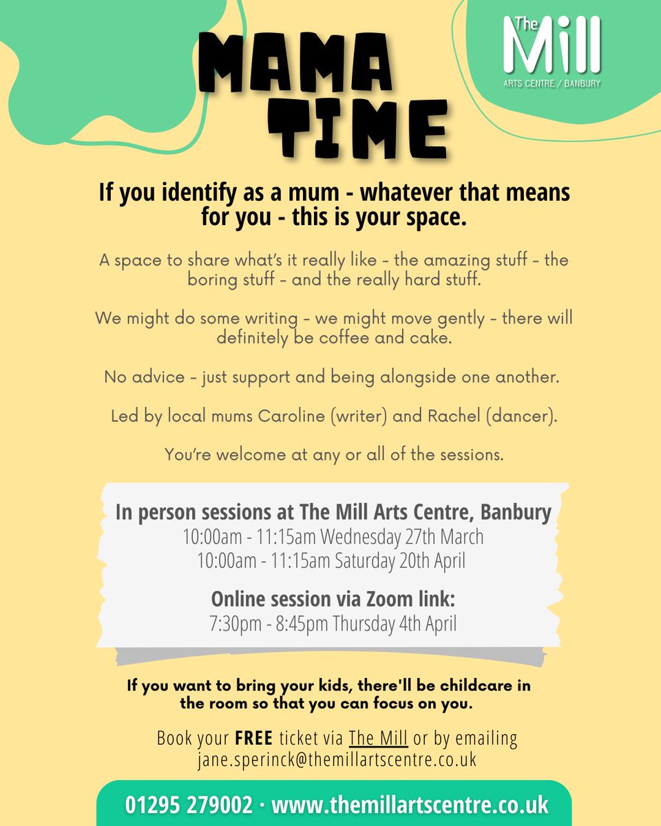 🌟✨ MAMA TIME ✨🌟 If you identify as a mum – whatever that means for you – this is your space. A space to share what’s it really like – the amazing stuff – the boring stuff – and the really hard stuff. For more info & to book now: themillartscentre.co.uk/shows/mama-tim… @RachelGildea