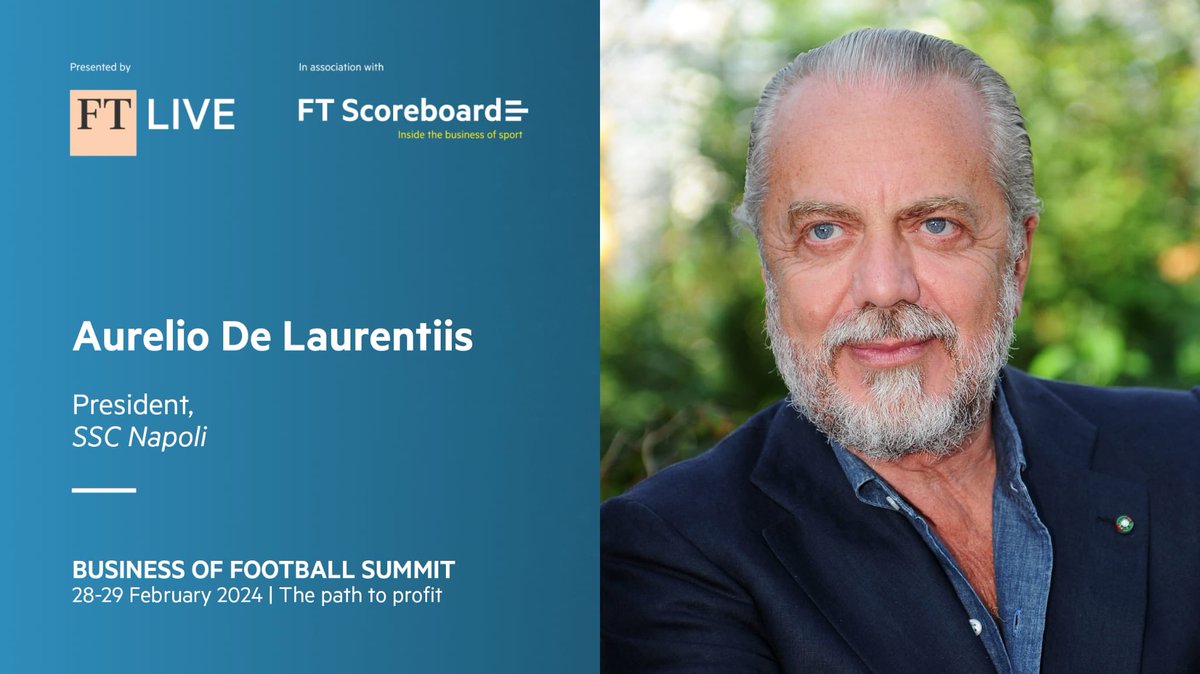 Oggi il presidente @ADeLaurentiis interverrà nel corso della sesta edizione del Business of Football Summit - The Path to Profit #FTFootball