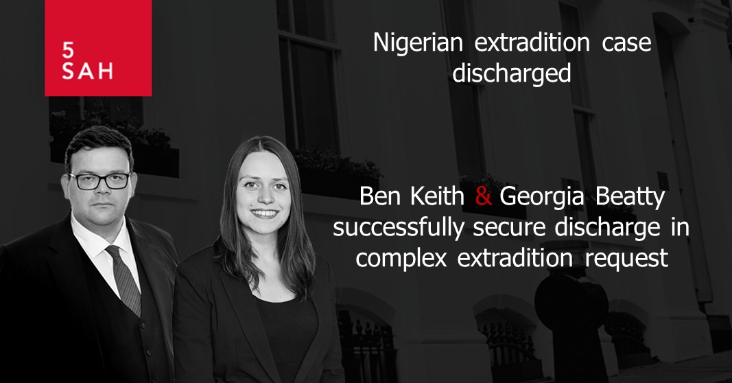 @BenCAKeith & @GeorgiaEBeatty successfully secure discharge in complex #extradition request from Nigeria Instructed by Anoushka Warlow & Shaul Brazil, BCL Solicitors to represent 2 clients sought by the Government of Nigeria for alleged serious fraud bit.ly/5SAHextBkGb