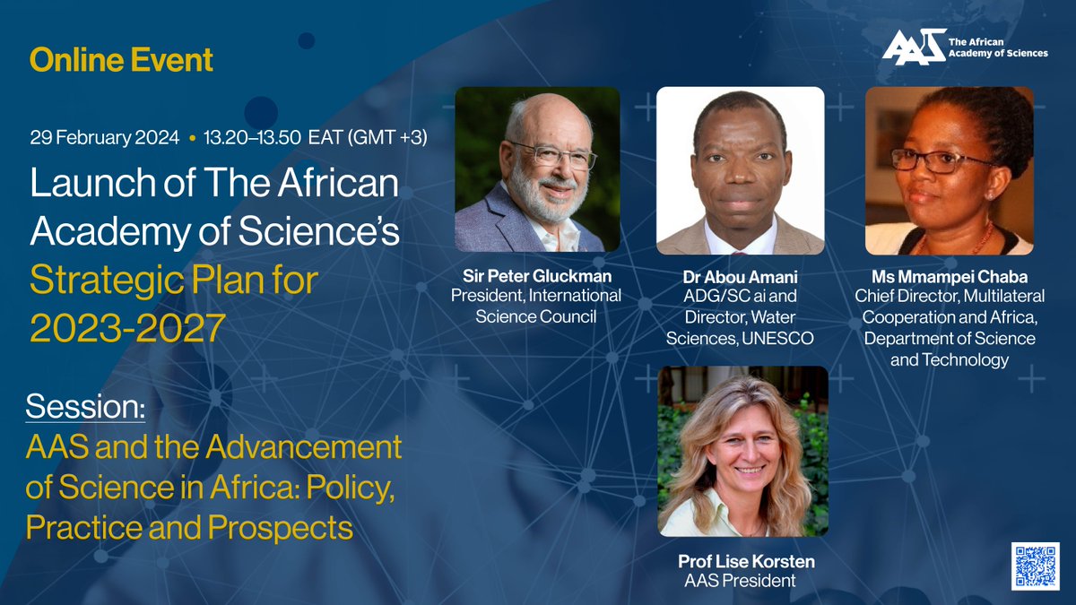 AAS unveils its new Strategic Plan! Dr Peter Gluckman, Dr Abou Amani and Ms Mmampei Chaba explore essential policies and practices for advancing African #science 🔗shorturl.at/byCTX #AASLaunchSP @UNESCO @ISC @PeterGluckman @dsigovza