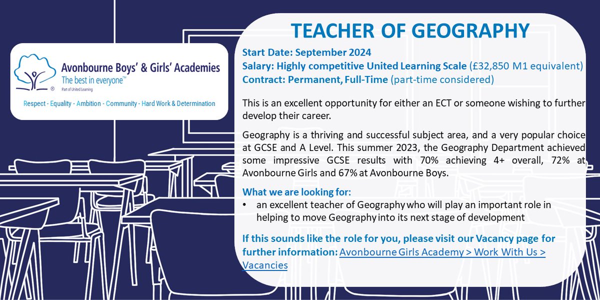 We are looking for an excellent Teacher of Geography to join the Academies from September 2024.
If this sounds like the role for you please visit our vacancies page
ce0374li.webitrent.com/.../run/ETREC1…...