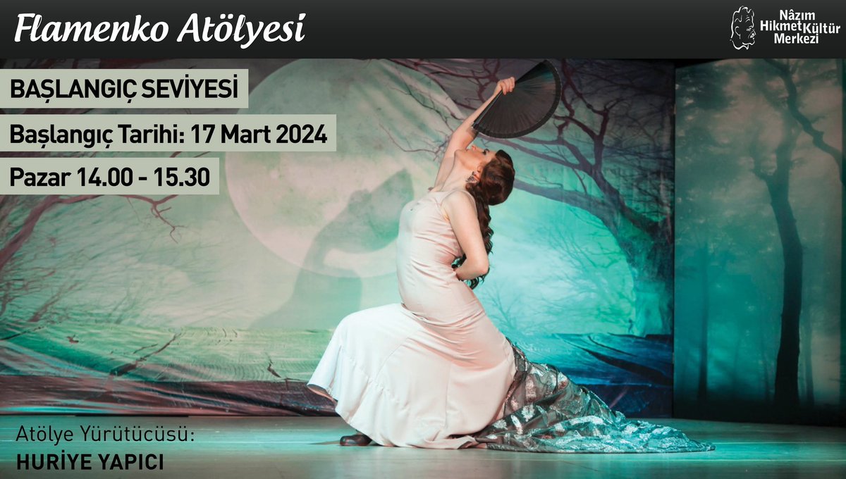 NHKMistanbul's tweet photo. Flamenko Atölyesi Başlangıç Seviyesi 17 Mart itibariyle Huriye Yapıcı yürütücülüğümde çalışmalarına başlıyor.
◾️Her Pazar 14:00-15:30 arası
◾️3 ay (12 hafta)
Bilgi için:
atolye@nhkm.org.tr
0216 414 22 39
#nhkm #nâzımhikmetkültürmerkezi #kadıköy #dans #atölye #flamenko https://t.co/bcdBD623Ga