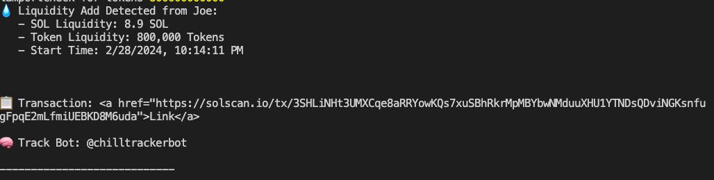 chillutils's tweet photo. 🌊 New Update for Chill Tracker

We've added a new update for the wallet tracker (SOL)!  When it detects a liquidity add from a tracked wallet, it tries to send a message and alert you that the tracked wallet is adding liquidity on Raydium (only)

🤖 https://t.co/4PZK6iGQe7 https://t.co/RtoKtRRPR7