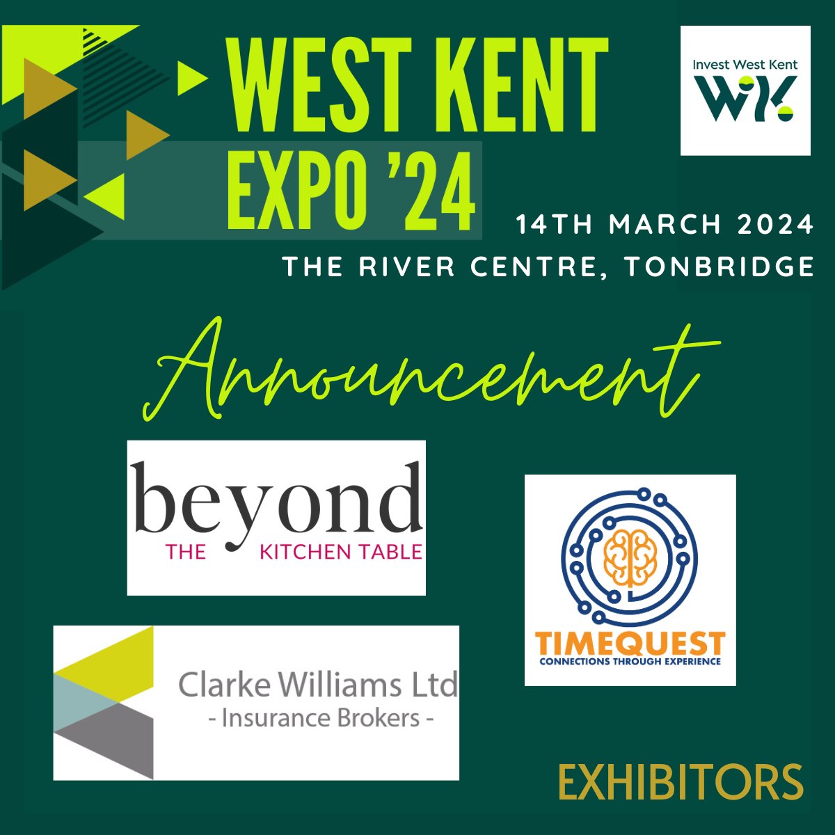Announcing our exhibitors <a href="/Beyond/">Beyond</a> the Kitchen Table, @TimeQuestKent and <a href="/CWIB_LTD/">Clarke Williams Ltd</a> . We're so thrilled to have each and every one of our exhibitors. Book to attend this FREE event - zurl.co/kfN1 - come along, network and who knows who you might meet!