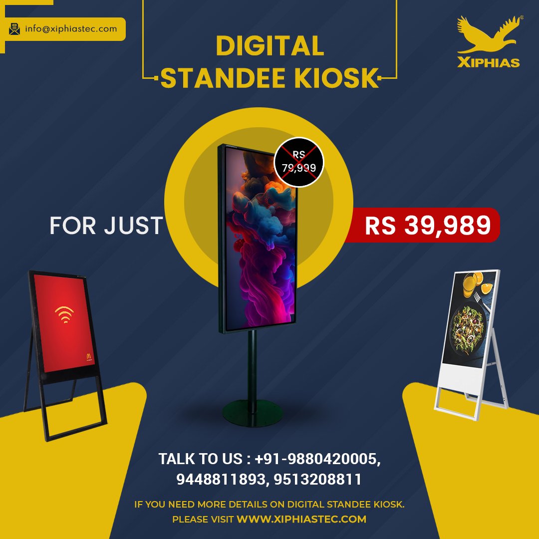 XIPHIAS0101's tweet image. Boost your brand with our digital standee kiosk.

👉Easily update content.
👉Save on printing.
👉Engage users with touch.
👉Modify instantly.
👉Gather valuable insights.

#XIPHIAS #DigitalsignageKiosk #KioskManufacturer #TouchScreenKiosk #Kiosk #ShoppingKiosk