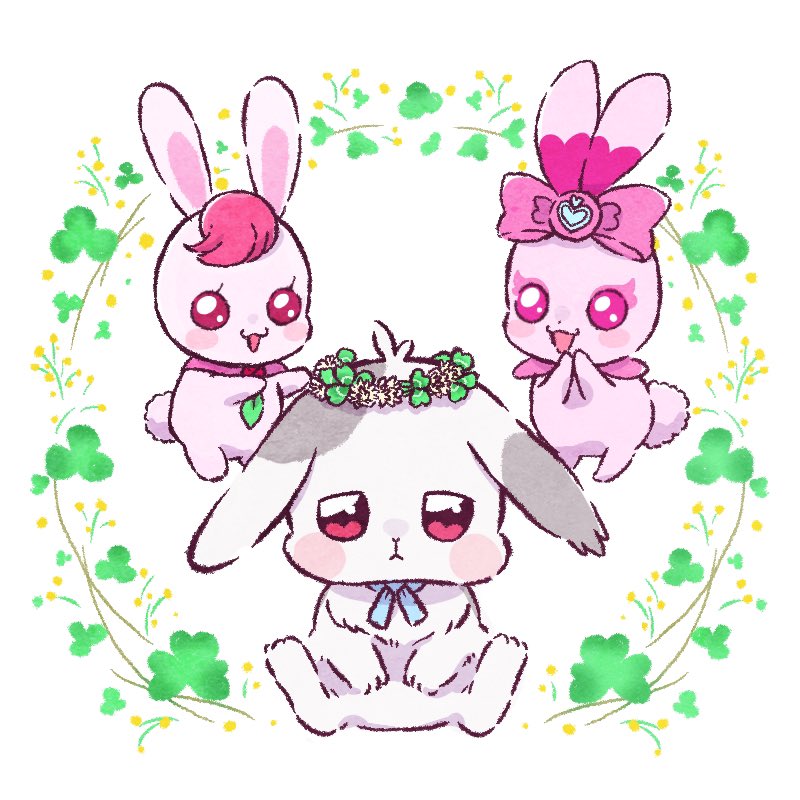 no humans clover rabbit pink bow bow open mouth four-leaf clover  illustration images