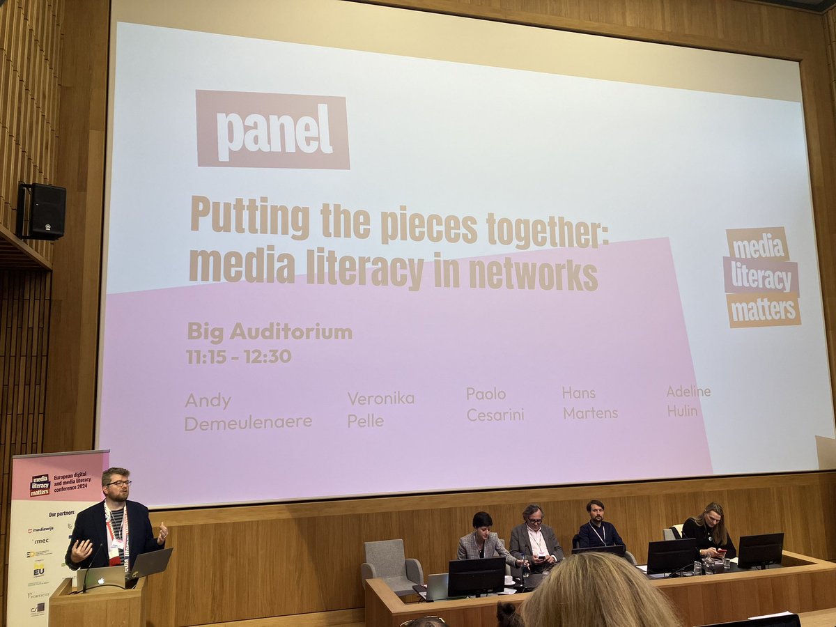 Insafenetwork's tweet image. One of the panels we’ve mostly been looking forward to at the #MLMatters conference today: Putting the pieces together: media literacy in networks with Veronika Pelle, Paolo Cesarini, Adeline Hulin and our own Insafe Coordinator Hans Martens! 🤩