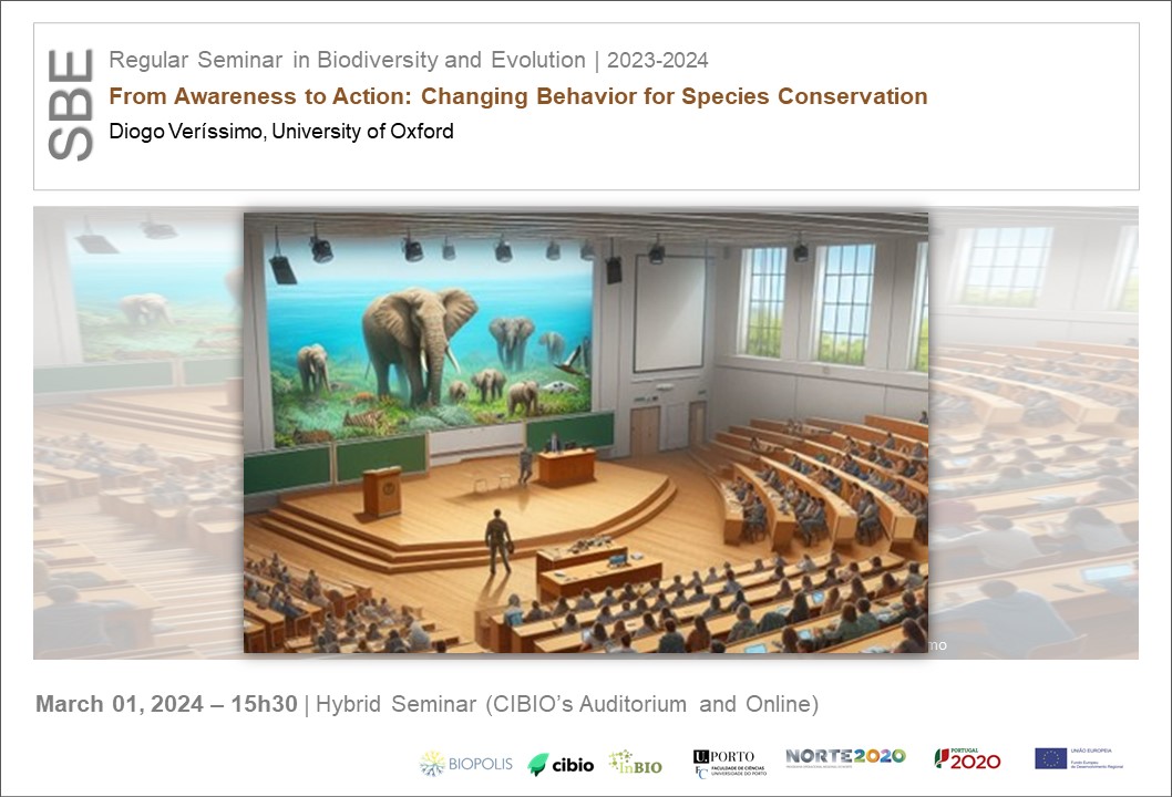 Seminar in #Biodiversity and #Evolution 'From Awareness to Action: Changing Behavior for Species Conservation' by Diogo Veríssimo, University of Oxford 🗓️Tomorrow -15h30 - Hybrid event More info: cibio.up.pt/en/events/from…
