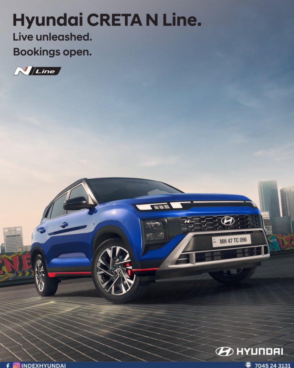 IndexHyundai's tweet photo. Get ready to live unleashed with Hyundai
CRETA N Line. This isn't just any ordinary SUV, it's a powerhouse of safety, style and high-performance capabilities designed to let you live unleashed.
Bookings are now open.
Secure your spot for the drive of a lifetime now!

#Hyundai https://t.co/fu4UohJnaW