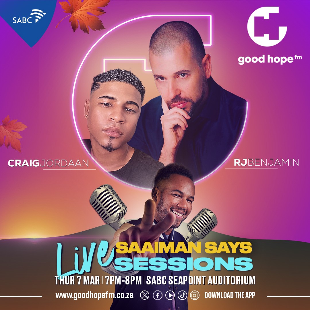 GoodHopeFM's tweet photo. Get ready for a mesmerizing musical experience at the #SSLS with @ChadSaaiman featuring the talents of #RJBenjamin and #CraigJordaan!🎶
Join us at the SABC Auditorium in Sea Point on the 7th of March 2014 for a night filled with soulful tunes and unforgettable performances. ✨🎤 https://t.co/cA8ssOXo7t