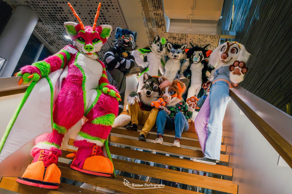 SwedishCat's tweet image. Fursuit family photoshoot at NFC! So happy to be a part of it🩷🌻
🧵🪡: @nukecreations
📸: @KaisunDerg