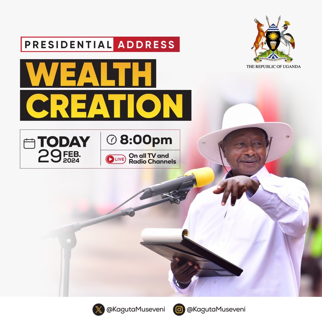 Fellow Ugandans, I will address the nation today at 8pm, please tune in.