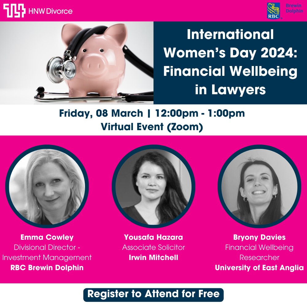 Join us for our webinar ‘International Women’s Day 2024: Financial Wellbeing in Lawyers’, on the 8th March from 12:00-1:00pm!

Register to attend for free here – hubs.la/Q02mGgQZ0

#InternationalWomen’sDay #FinancialWellbeing #HNWDivorce #TL4