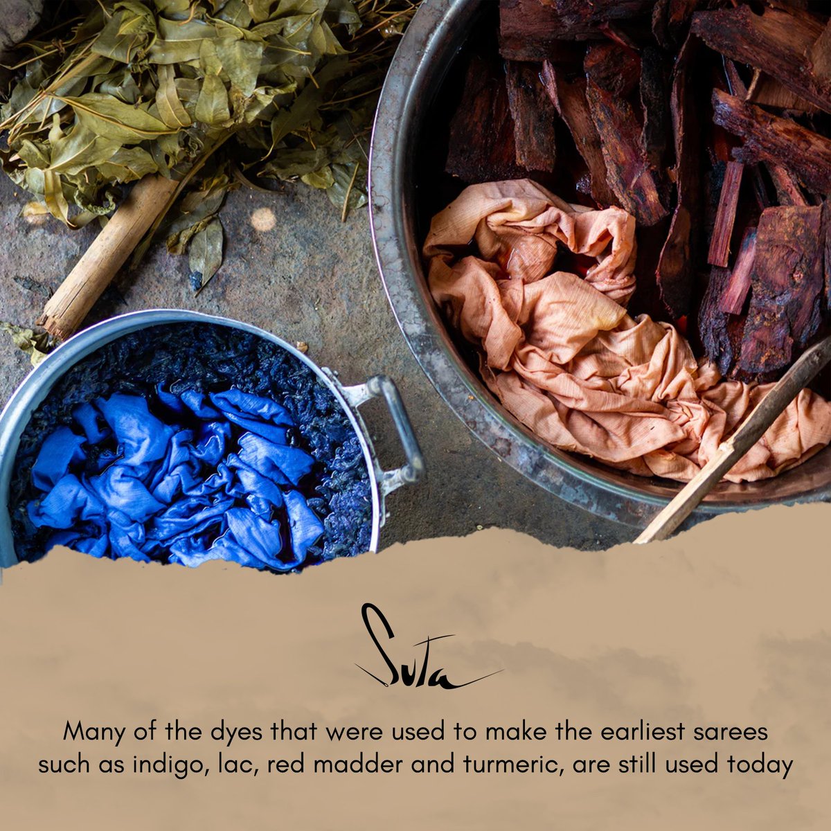 suta_bombay's tweet image. They say history lives on. Here's a shining example of the saying. Which of your sarees have been dyed with ingredients of the past?
 Tell us in the comments.

#heritagehues #dyes #fabrics #sarees #sutabombay