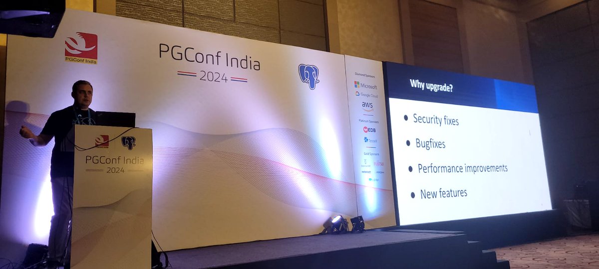 Alexander Kukushkin @cyberdemn from @Microsoft talks about doing #postgres upgrades like a boss at #PGConfindia 2024.