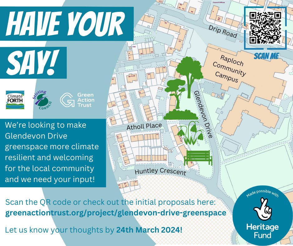 Do you live or work in the Raploch area in Stirling? Discover the proposed enhancements for Glendevon Drive to make it more climate resilient and welcoming here, and share your thoughts 👇 greenactiontrust.org/project/glende… @StirlingCouncil @innerforth #climateFORTH