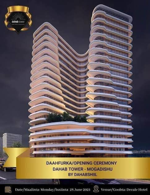 The construction of #DahabTower the tallest skyscraper in #Mogadishu is progressing steadily. #DahabTower, one of <a href="/Dahabshil/">Dahabshiil</a> real estate’s largest projects will feature a shopping mall, offices, residential apartments, a gym with sauna, mosque and secure parking facilities.