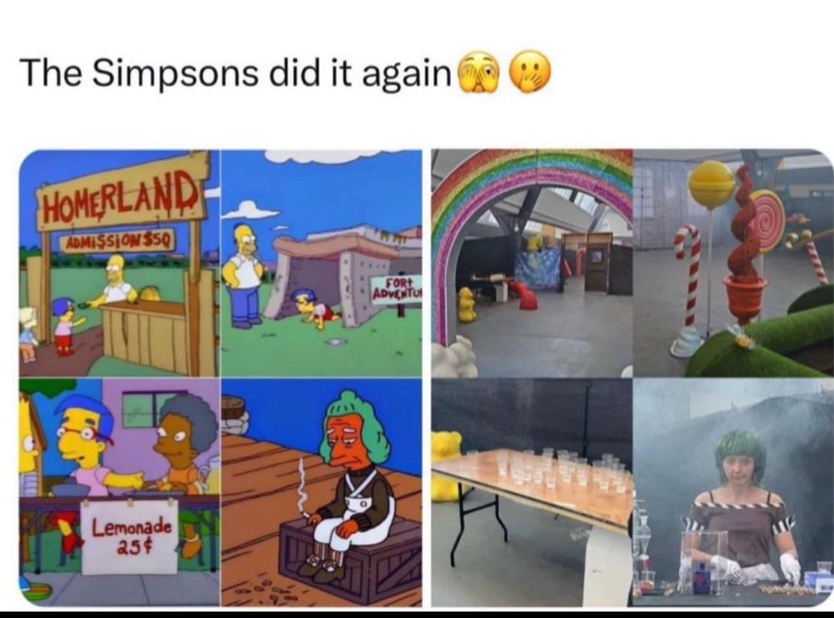 Wee_Westie29's tweet image. The Simpsons did it again! But how?! 😂 🤔 #willywonkaexperience #WillyWonka #TheSimpsons