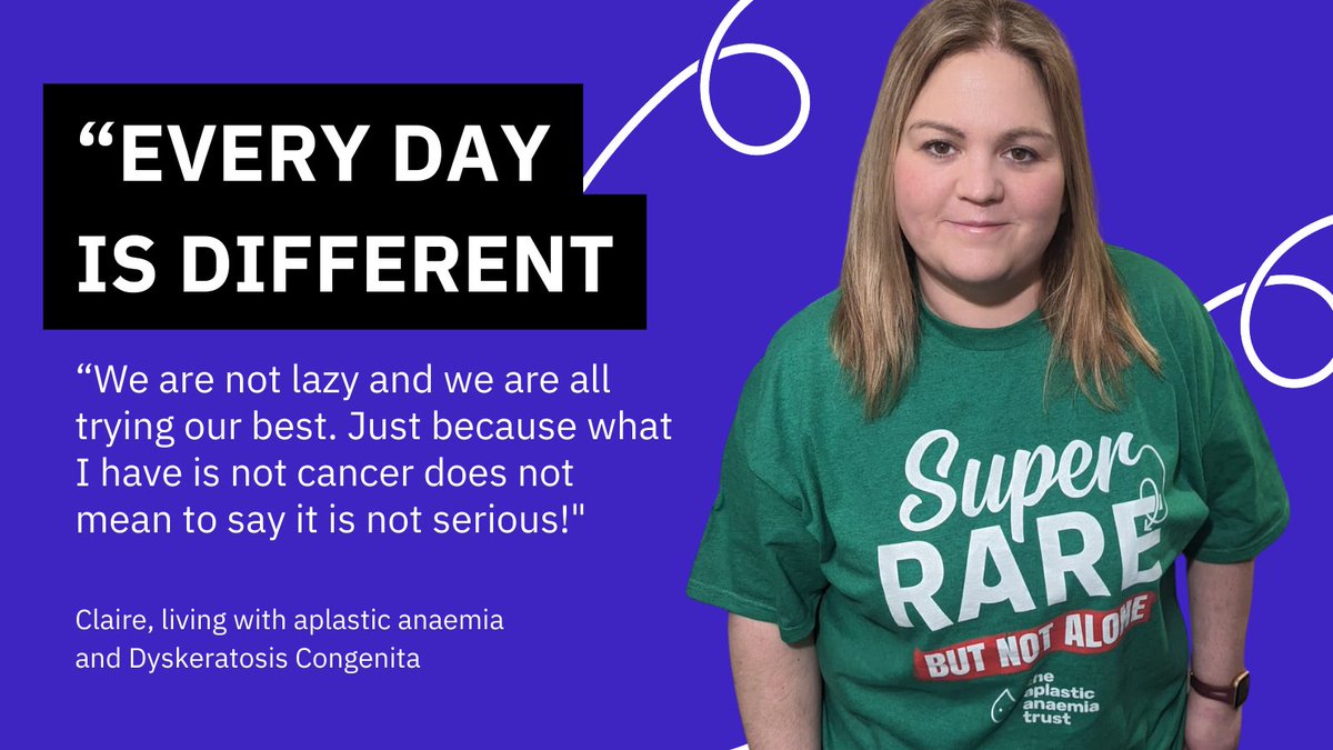 AplasticAnaemia's tweet image. "I wish they would understand that every day is different that we are not lazy and that we are all trying our best. Just because what I have is not cancer does not mean it is not serious!" - Claire #RareDiseaseDay #RareDiseaseDay2024 #aplasticanaemia