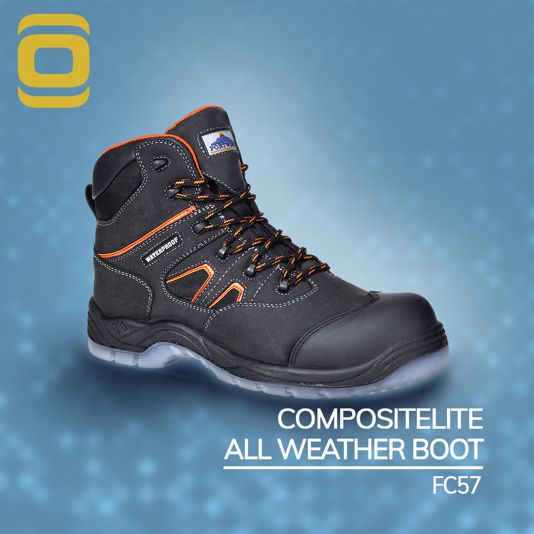 FC57 - Compositelite All Weather Boot S7S FO SR

This outstanding non-metallic boot offers superb lightweight protection for your feet even in wet conditions with a waterproof and breathable lining. Dual density PU/TPU hardwearing outsole with shock absorbing seat region,