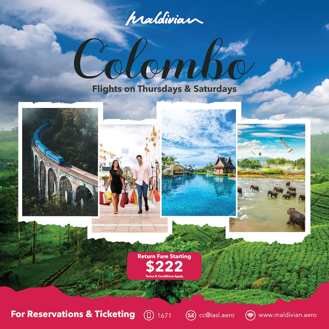 MaldivianAero's tweet image. ✈️ We're thrilled to announce our latest destination: Colombo! 🇱🇰🇲🇻 Get ready to explore the vibrant culture and stunning landscapes of Sri Lanka's capital city with Maldivian Airlines. Book your tickets now and let the adventure begin! #FlyMaldivian #Colombo #NewDestination