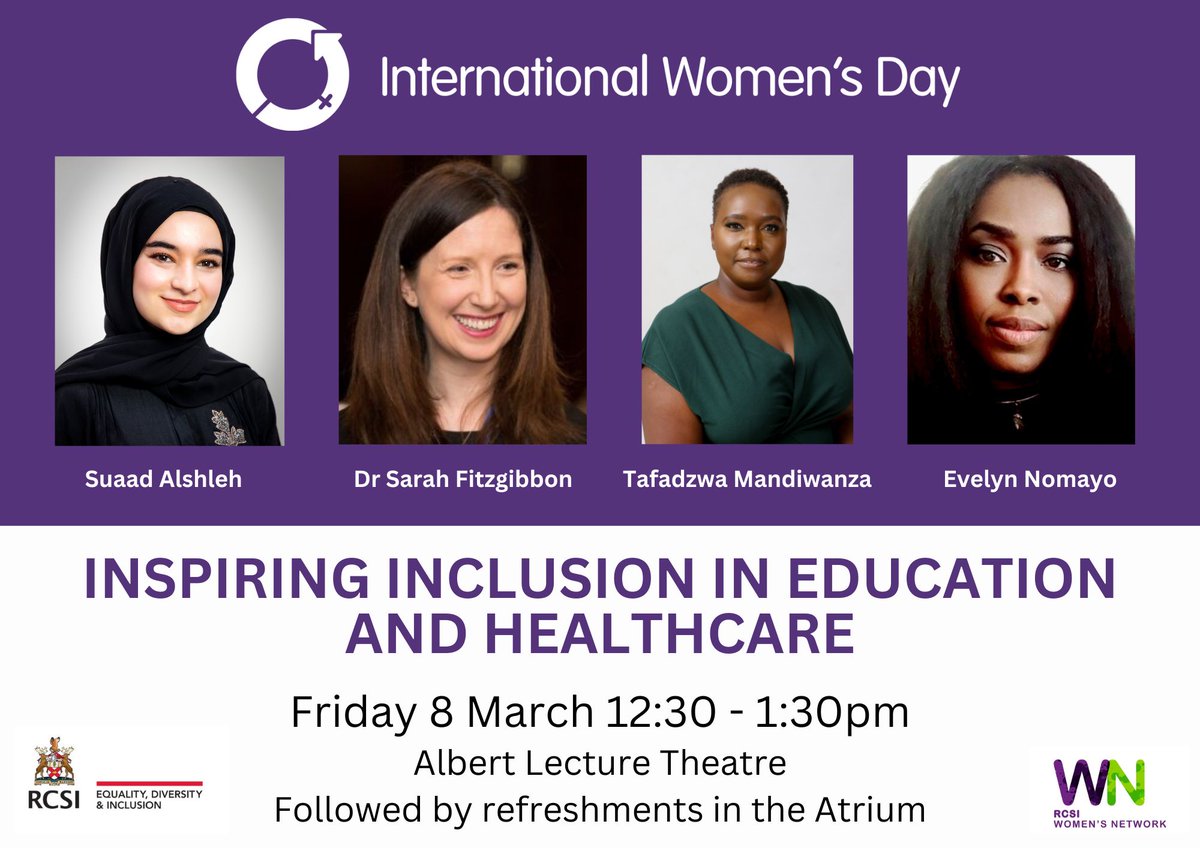 We are looking forward to marking International Women's Day at @RCSI_Irl with our amazing panelists. Lunch will be provided. Staff and students are welcome, please sign up here: forms.office.com/e/5byj2WfqN3 #IWD2024 #InspireInclusion