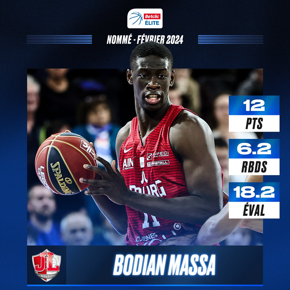 Betclic_ELITE's tweet photo. Supporters de la @JLBourgBasket, c'est le moment de voter pour Bodian Massa 👀

1 RT = 1 vote 📲

#JDMBetclicELITE https://t.co/2fbLtKbMBD