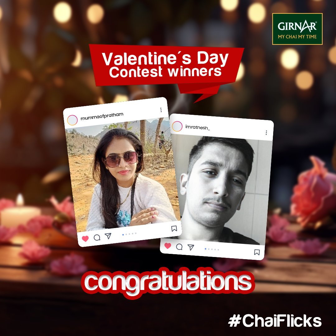 Congratulations to our Valentine's Day contest winners! Your creativity and love-filled entries truly stood out. 🏆 A heartfelt thank you to everyone who participated, your enthusiasm warmed our hearts! Stay tuned for more exciting contests 🎉

#Chaiflicks #contestwinners