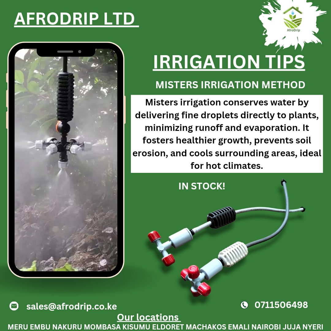 Upgrade your farm's irrigation game with our cutting-edge misters system! 💧 Maximize water efficiency, boost crop health, and beat the heat. 🌞
For further assistance
☎️0711506498
✉️ sales@afrodrip.co.ke
#Afrodripinnovation #SmartFarming #WaterConservation #CropHealth