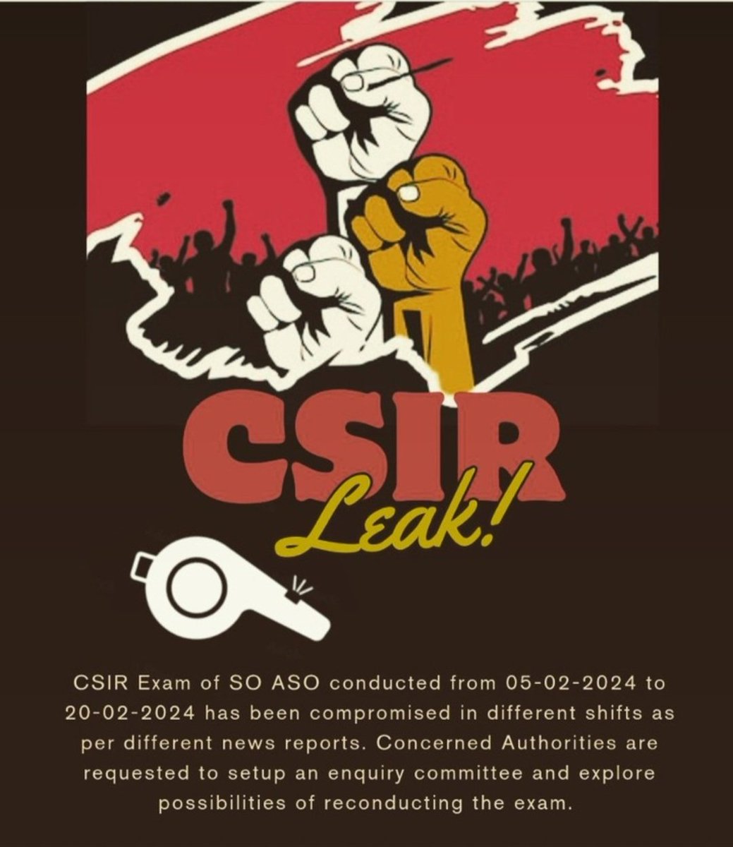 e4e1f63dae8f444's tweet photo. @TheLallantop Sir kindly help us highlight this matter. 
#csir_exam_leak
#Csir_so_aso_re_exam #NationalScienceDay #csir
@Umashankarsingh @TheLallantop 
@theredmike @pragyalive @ranvijaylive @anilyadavmedia1
@umedpratapsingh @DrGauravGarg4 @shabdsar https://t.co/oMF8E8GaCx