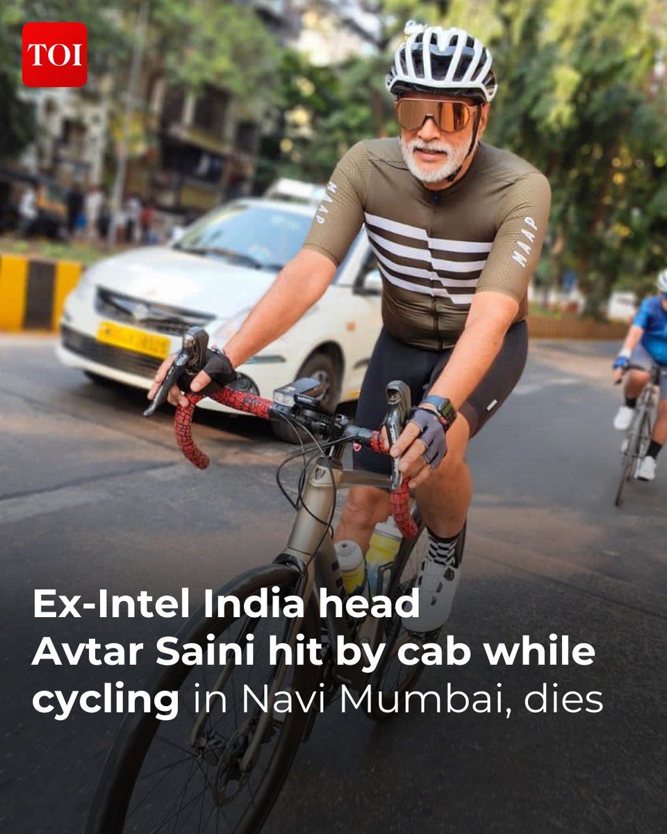 Avtar Saini, former Intel India country head, was killed by a cab on Palm Beach Road. The dangerous road conditions for cyclists in Mumbai are highlighted. Read: toi.in/5PsjZa/a24gk