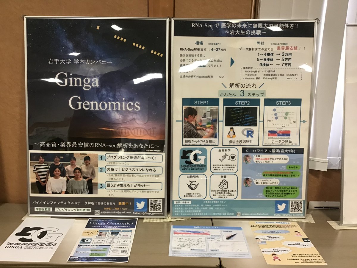 Ginga_genomics's tweet photo. 本日【令和5年度 岩手大学 学内カンパニー成果報告会】にて、本年度の活動を発表しました🎤

発表した内容を元に、後日改めて
⭐️カンパニー紹介動画⭐️をポストします🎬🎥
お楽しみに❕

#岩手大学 #学内カンパニー #起業 #RNA https://t.co/g6NRq3KaO6