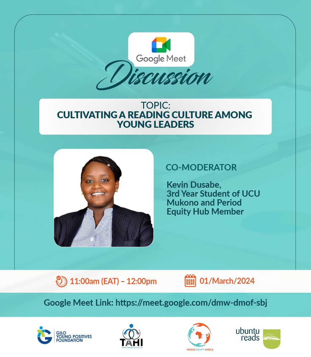 kevin_kilez's tweet photo. Tommorow, we will hold a one hour workshop on cultivating a reading culture among young people &amp; leaders in collaboration with @Togetheraliv @GILOYoungPosFo featuring Linda Nkwasibwe, the Founding Director of Ubuntu Foundation.
Register: https:https://t.co/UHeRThcalj…
to attend. https://t.co/UB3lrNZ4Ar