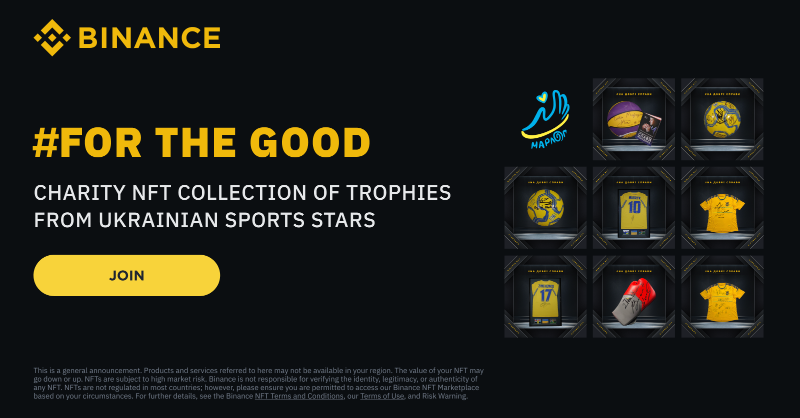 binance's tweet photo. In collaboration with the global nonprofit Marlog and the Virtual Assets of Ukraine, #Binance launches an NFT auction.

The auction features signed memorabilia from world-renowned Ukrainian athletes, with funds going toward supporting those impacted by the war.

Find out more 👇