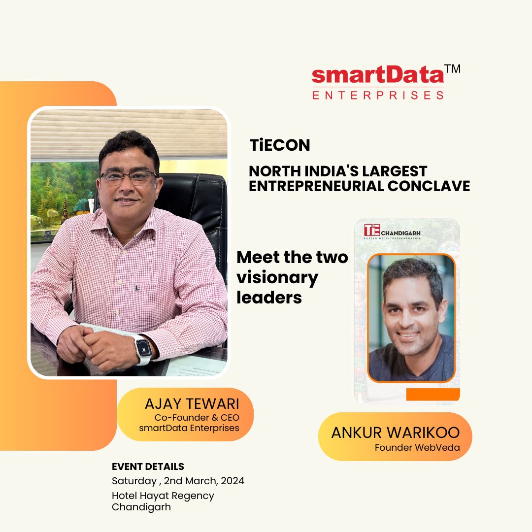 Join visionary leaders Ajay Tewari & Ankur Warikoo at TiECON Chandigarh! Ajay's innovative leadership meets Ankur's unique journey in a chat exploring entrepreneurship, personal growth, and the future of business. Don't miss out! #TiECON  #smartData #Entrepreneurship #Leadership