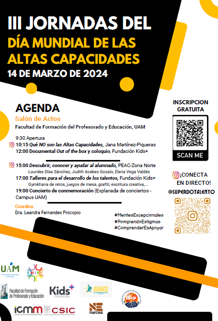 narceaediciones's tweet photo. Os esperamos en las III Jornadas del Día Mundial de las Altas Capacidades.
📅14 de Marzo
🕘9.30H🏢UAM
Busca el stand de Narcea Ediciones
#díamundialdelasaltascapacidades #talento #inteligencia #superdotados #mentesexcepcionales #RompiendoEstigmas #comprenderesapoyar #alumnado https://t.co/aSUfSwXSbt